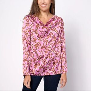 Pink and Brown Leaf Print Women's Top